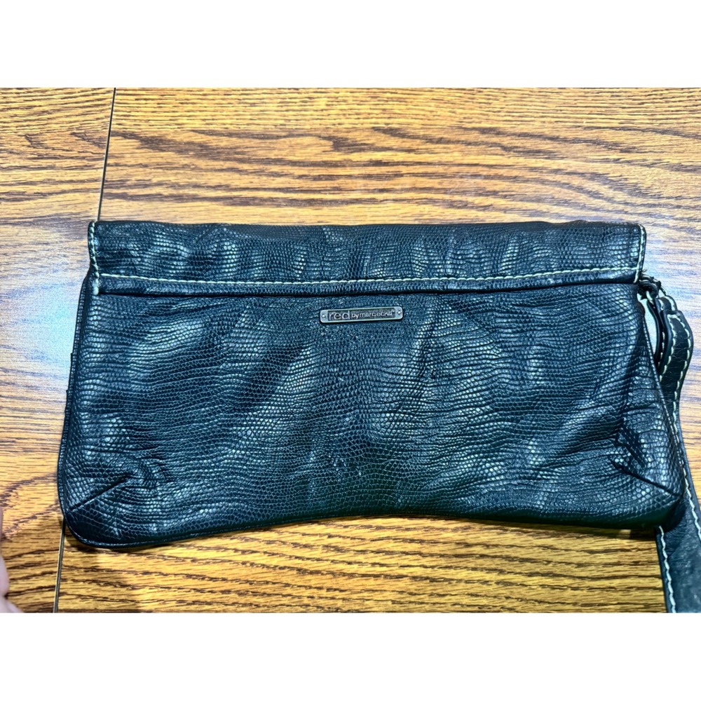 Red by Marc Ecko Black Lizard Embossed Faux Leather Wristlet Clutch Bag‎